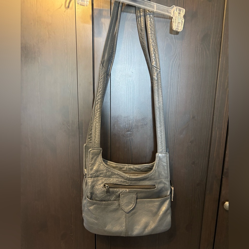 Genuine leather navy handbag